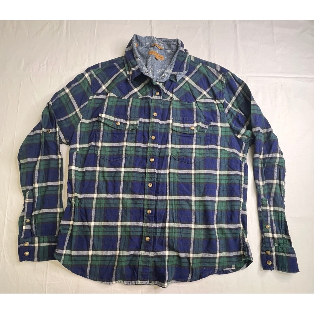 Jachs Girlfriend Mens XL Plaid Flannel Button Up Shirt Long Sleeve‎ Blue Green